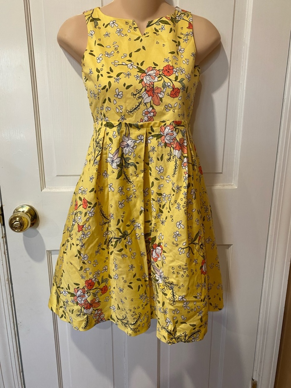Lands' End Yellow Floral Fit-and-Flare Sundress